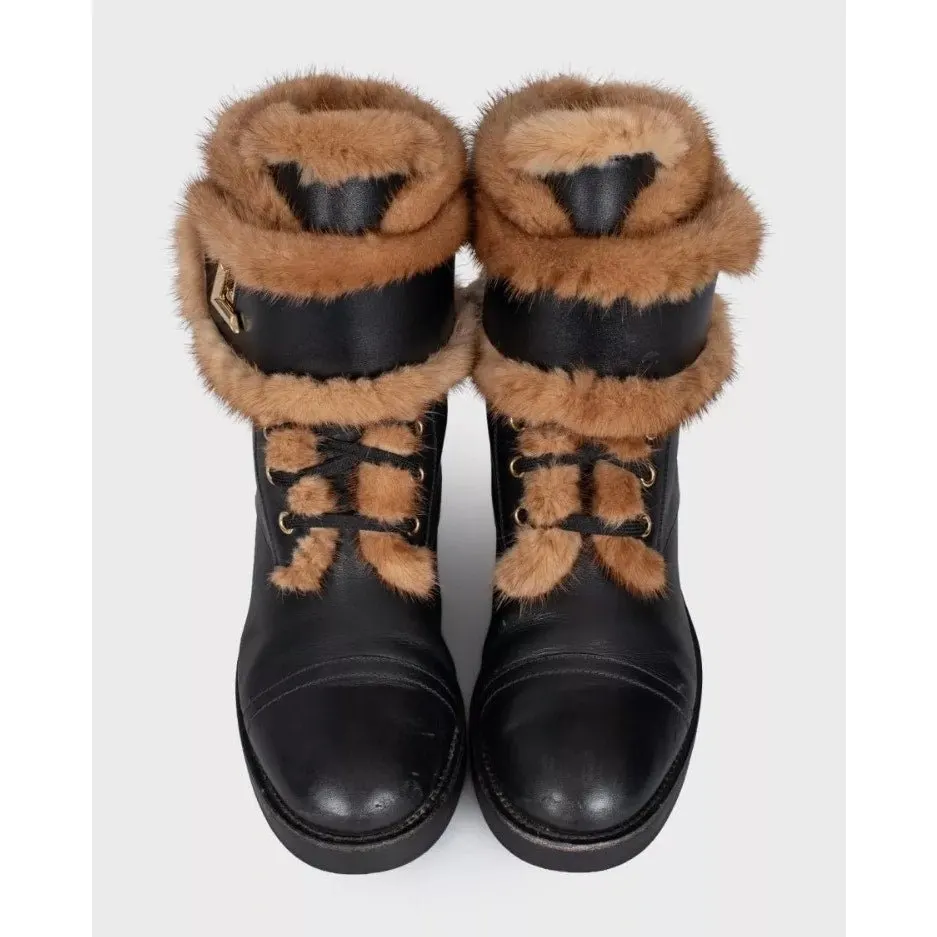 Louis Vuitton Wonderland Black Leather Boots - Size 39 Pre-owned Black Leather Good - Back View
