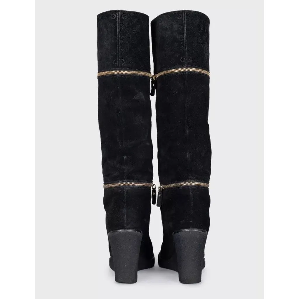 Louis Vuitton Black Suede Wedge Ankle Boots - Size 38.5 Pre-owned Black Suede Good - Model View
