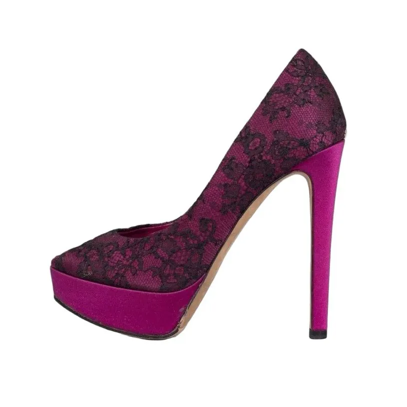 Dior Christian Dior Lace Peep-Toe Pumps – Size 37.5 pre-owned MultiColor Lace Good - Front View