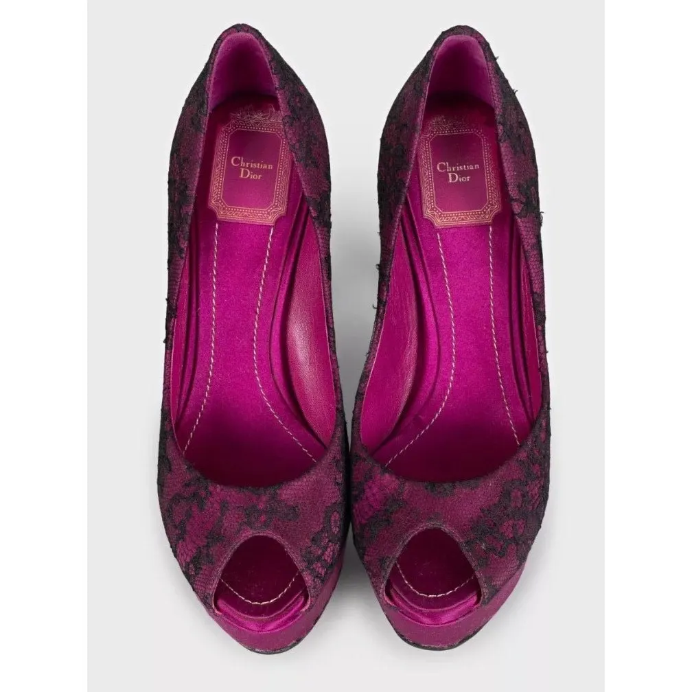Dior Christian Dior Lace Peep-Toe Pumps – Size 37.5 pre-owned MultiColor Lace Good - Back View