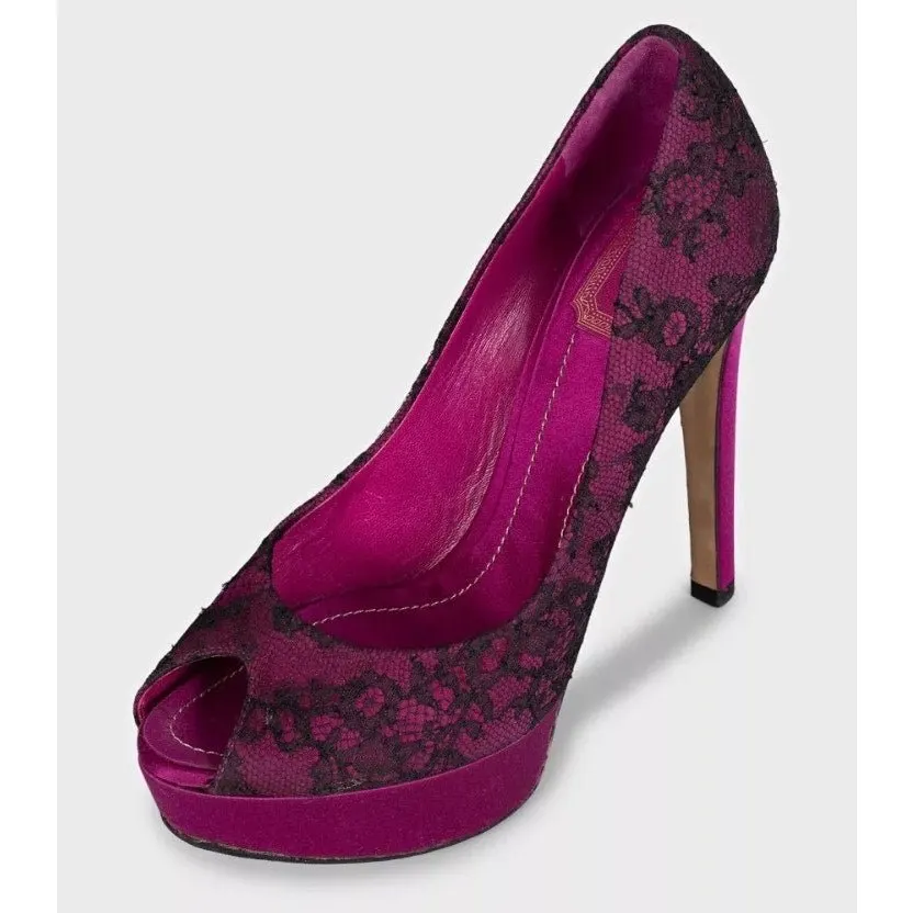 Dior Christian Dior Lace Peep-Toe Pumps – Size 37.5 pre-owned MultiColor Lace Good - Inside View