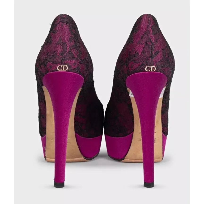 Dior Christian Dior Lace Peep-Toe Pumps – Size 37.5 pre-owned MultiColor Lace Good - Model View