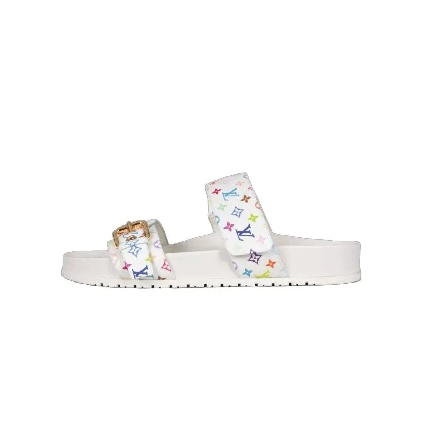 Louis Vuitton x Murakami Leather Slides - White, Size 38 Pre-owned White Leather Good - Front View