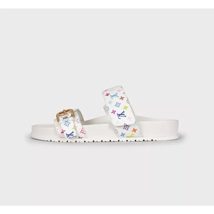 Louis Vuitton x Murakami Leather Slides - White, Size 38 Pre-owned White Leather Good - Back View