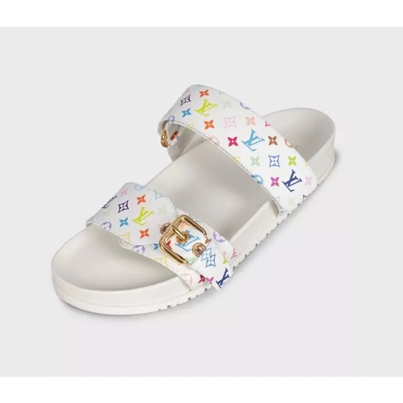 Louis Vuitton x Murakami Leather Slides - White, Size 38 Pre-owned White Leather Good - Inside View