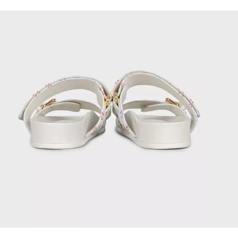 Louis Vuitton x Murakami Leather Slides - White, Size 38 Pre-owned White Leather Good - Model View