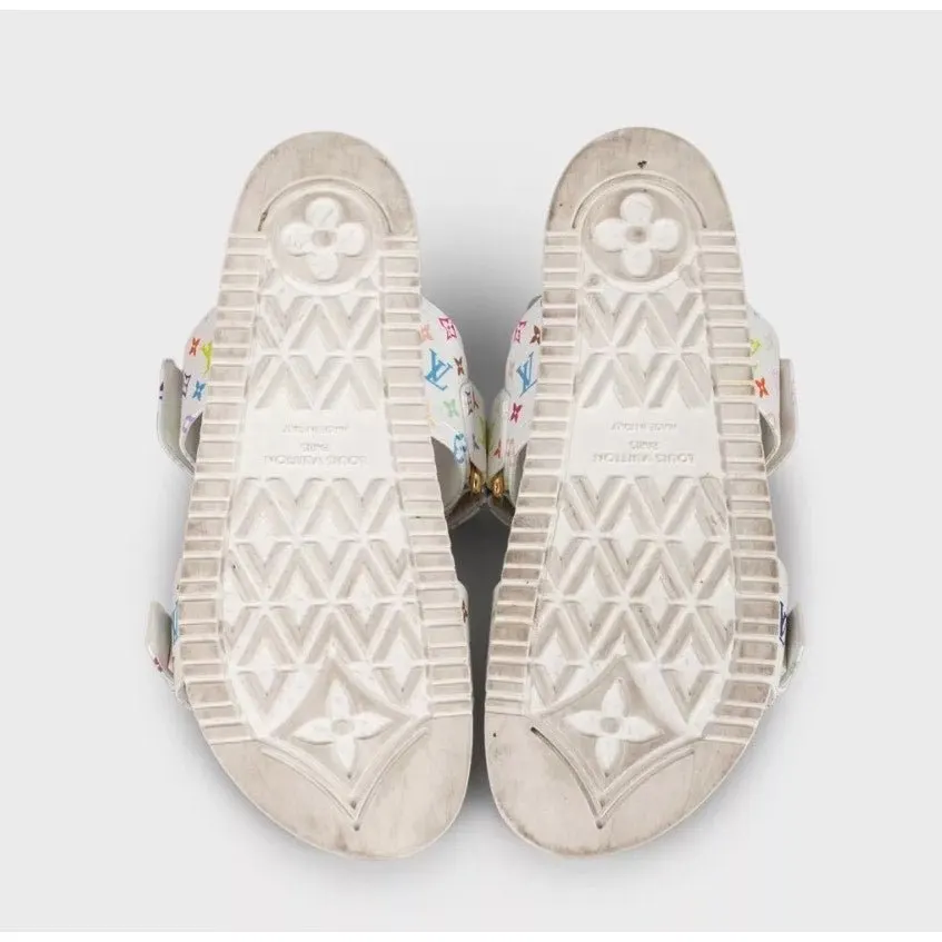 Louis Vuitton x Murakami Leather Slides - White, Size 38 Pre-owned White Leather Good - Box View