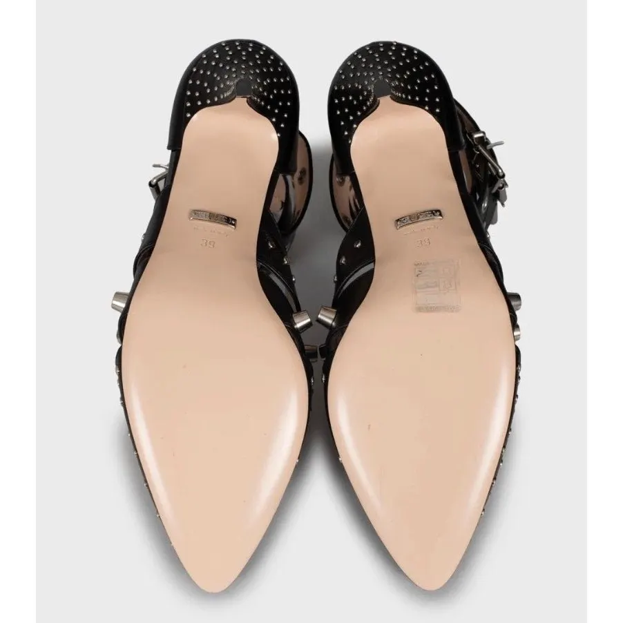 Gucci NWB Elegant Gucci Black Leather Studded Wedge Heels Sz. 39 Pre-owned Black Leather Never worn - Box View