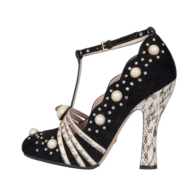 Gucci Ofelia Black Suede Heels - Size 38.5 pre-owned Black Suede Good - Front View