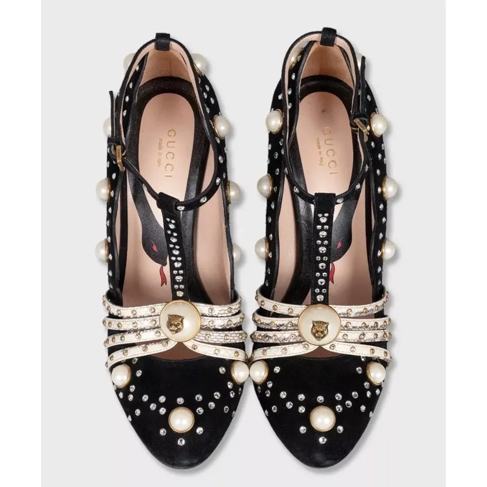 Gucci Ofelia Black Suede Heels - Size 38.5 pre-owned Black Suede Good - Back View