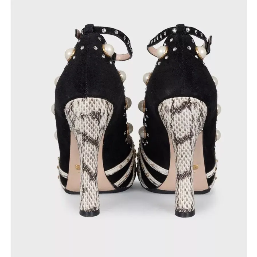 Gucci Ofelia Black Suede Heels - Size 38.5 pre-owned Black Suede Good - Model View