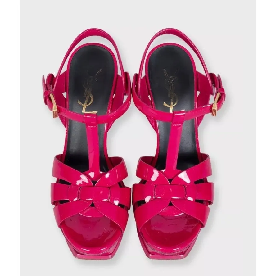 Saint Laurent Tribute Pink Patent Leather Sandals – Size 35 Pre-owned Pink Leather Good - Back View