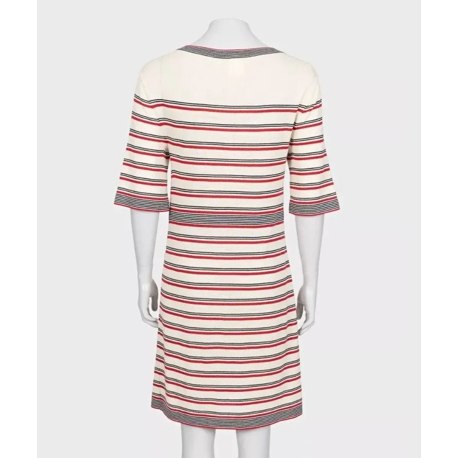 Chanel Beige Striped Print Dress - Size FR36/S pre-owned Beige Wool Good - Inside View