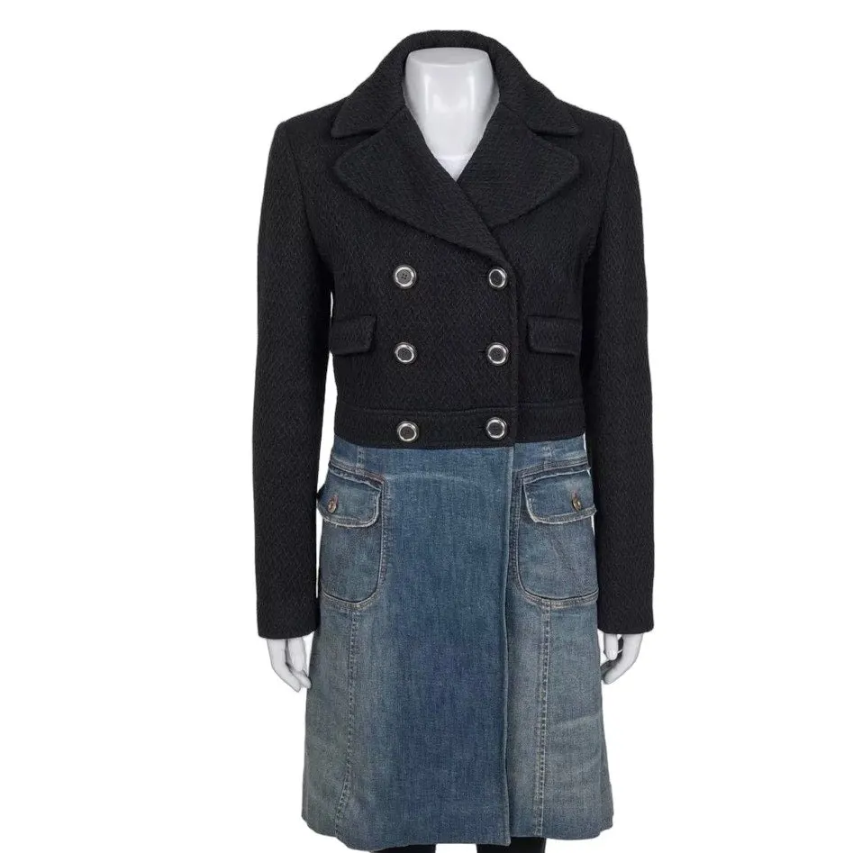 Dolce & Gabbana Mixed Material Double-Breasted Coat 44/L Pre-owned Silver Cotton Good - Front View