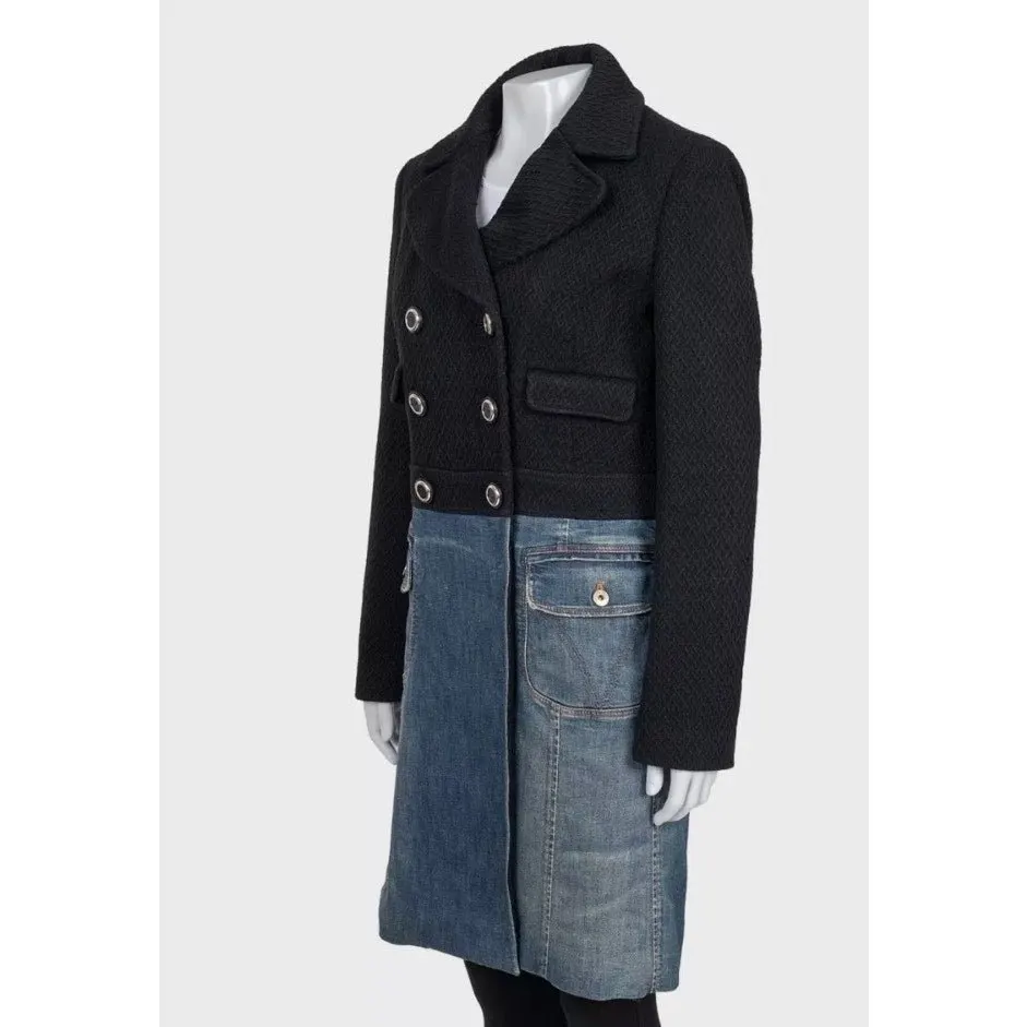 Dolce & Gabbana Mixed Material Double-Breasted Coat 44/L Pre-owned Silver Cotton Good - Back View