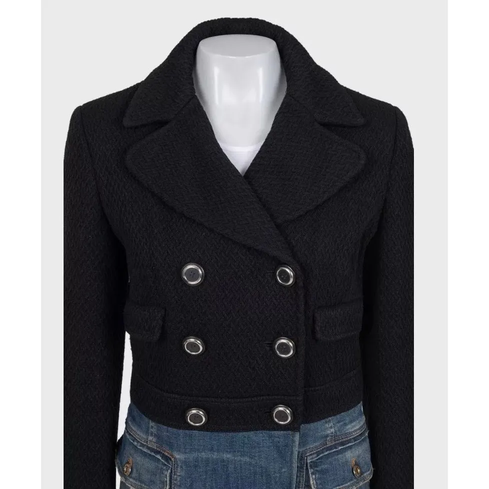 Dolce & Gabbana Mixed Material Double-Breasted Coat 44/L Pre-owned Silver Cotton Good - Model View