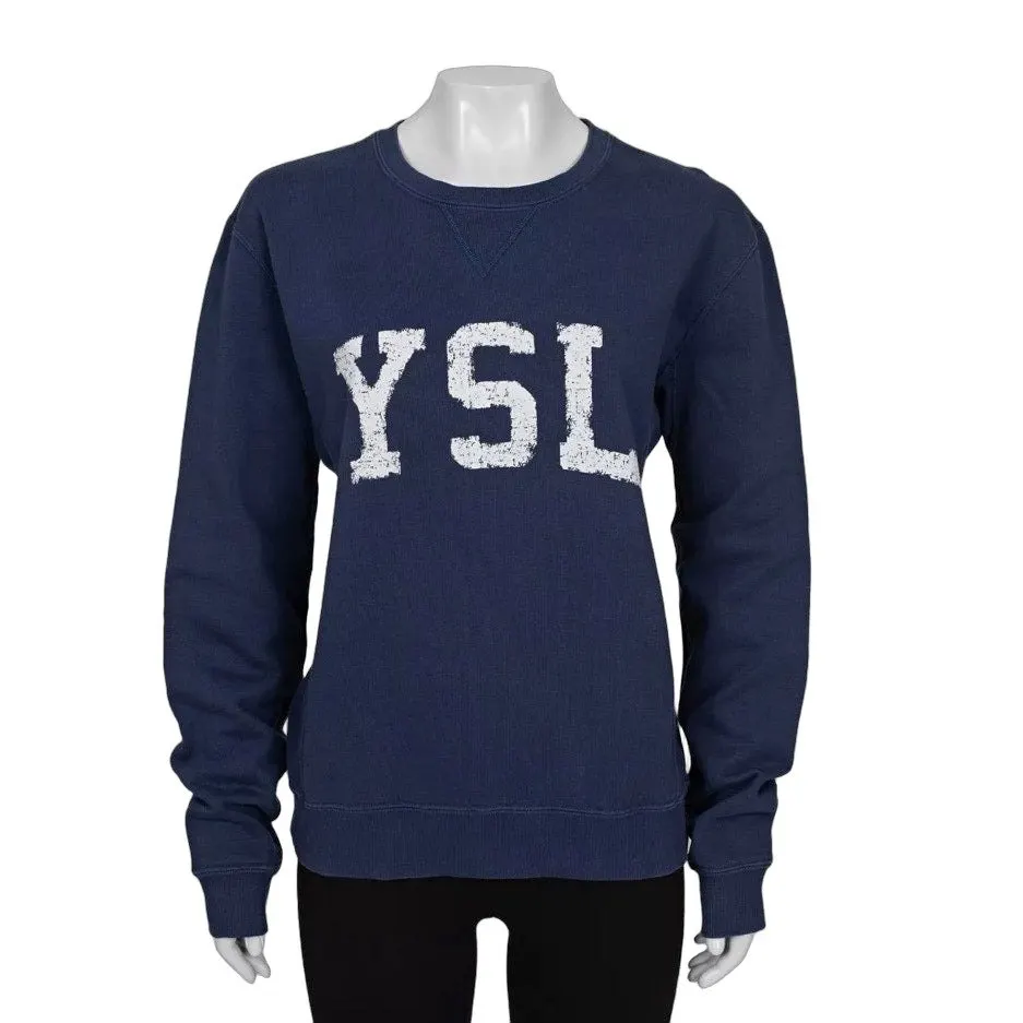 Saint Laurent Blue Logo Cotton Sweatshirt - M pre-owned Blue Cotton Good - Front View