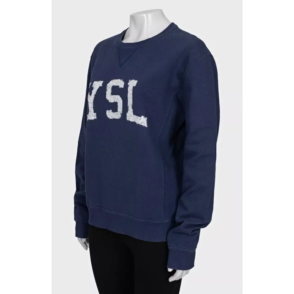 Saint Laurent Blue Logo Cotton Sweatshirt - M pre-owned Blue Cotton Good - Back View