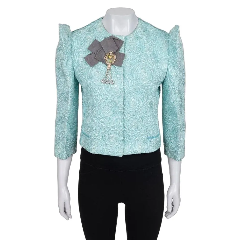 Dolce & Gabbana Shimmering Chic Accented Shoulders Jacket Sz.44 Pre-owned Blue Wool Good - Front View