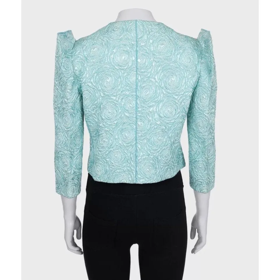 Dolce & Gabbana Shimmering Chic Accented Shoulders Jacket Sz.44 Pre-owned Blue Wool Good - Inside View