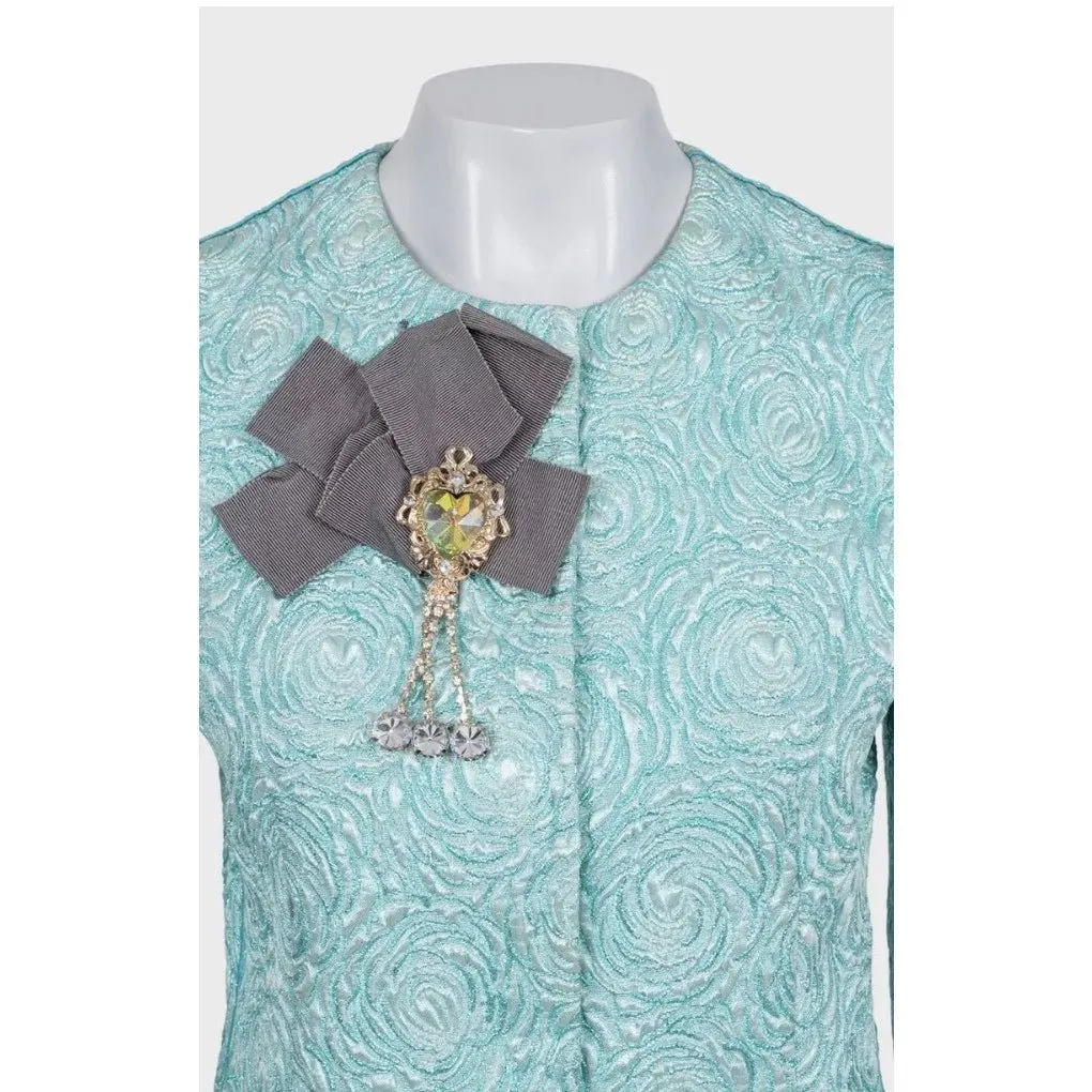 Dolce & Gabbana Shimmering Chic Accented Shoulders Jacket Sz.44 Pre-owned Blue Wool Good - Model View