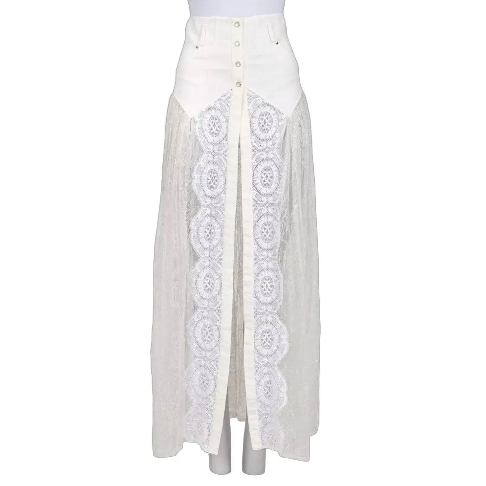 Alessandra Rich White Lace Elegant Sheer Hem Skirt Sz.XS pre-owned White Lace Good - Front View