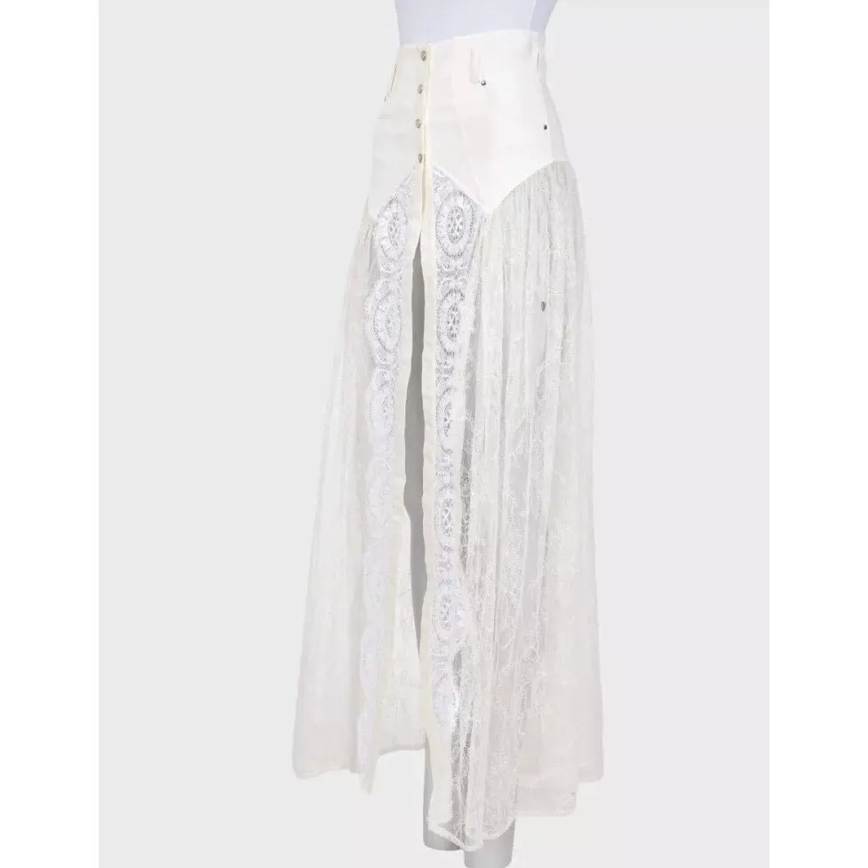 Alessandra Rich White Lace Elegant Sheer Hem Skirt Sz.XS pre-owned White Lace Good - Back View