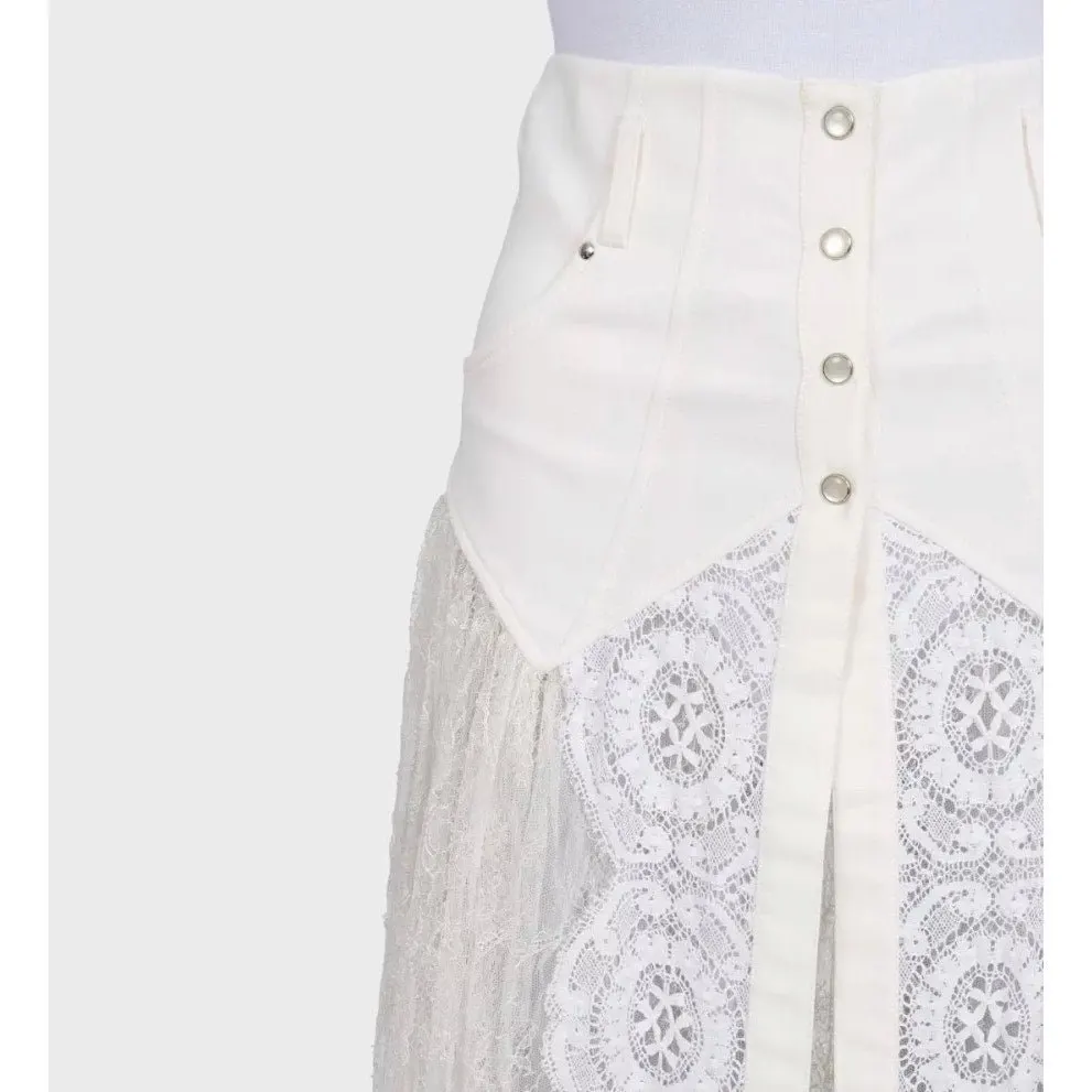 Alessandra Rich White Lace Elegant Sheer Hem Skirt Sz.XS pre-owned White Lace Good - Inside View