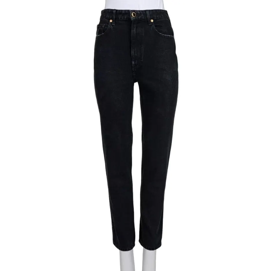 Khaite Black Straight-Leg Jeans with Gold Button Detail Sz.W25 | XS pre-owned Black Cotton Good - Front View