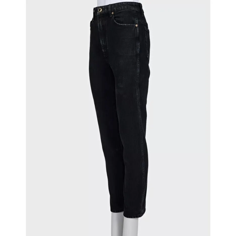 Khaite Black Straight-Leg Jeans with Gold Button Detail Sz.W25 | XS pre-owned Black Cotton Good - Back View