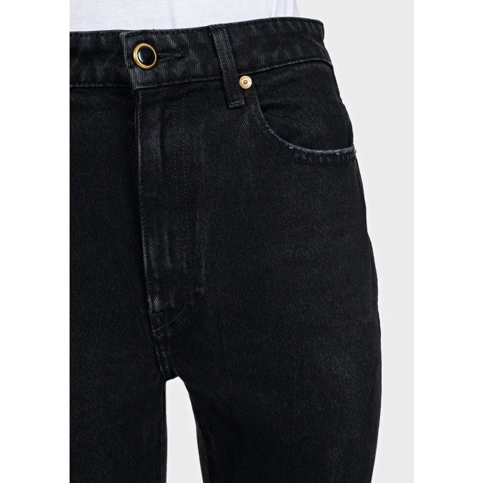 Khaite Black Straight-Leg Jeans with Gold Button Detail Sz.W25 | XS pre-owned Black Cotton Good - Model View