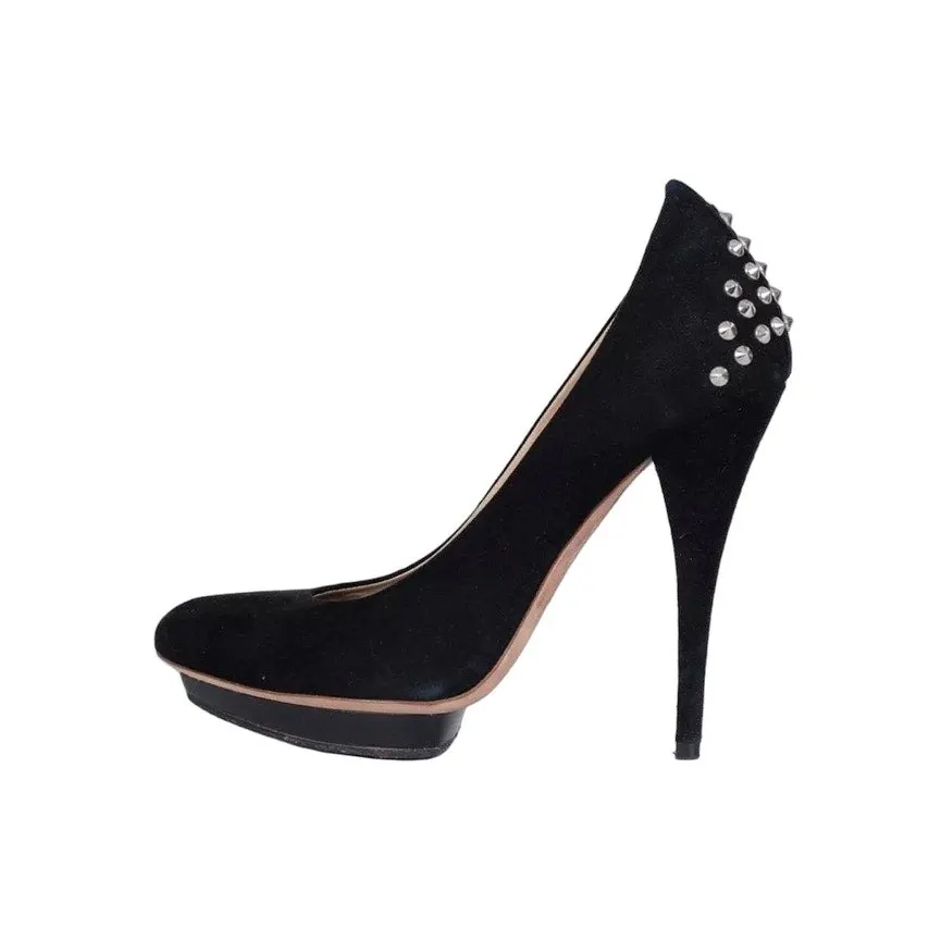 Alexander McQueen Black Suede Chic Rear Detail Pumps Sz.39 pre-owned Black Suede Good - Front View