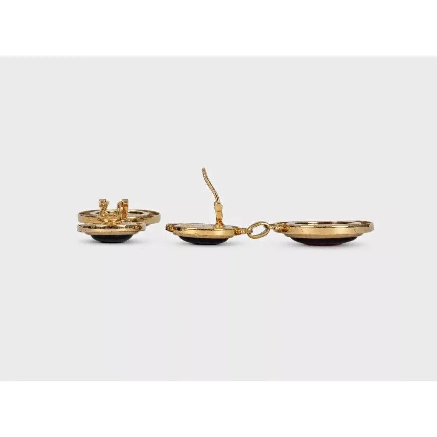 Saint Laurent Elegant Gold Drop Clip-On Statement Earrings pre-owned Gold Good - Inside View