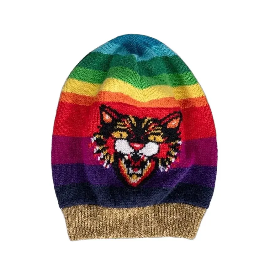 Gucci Gucci Multicolor Animal Print Wool Hat Size 58/ L Pre-owned MultiColor Wool Good - Front View