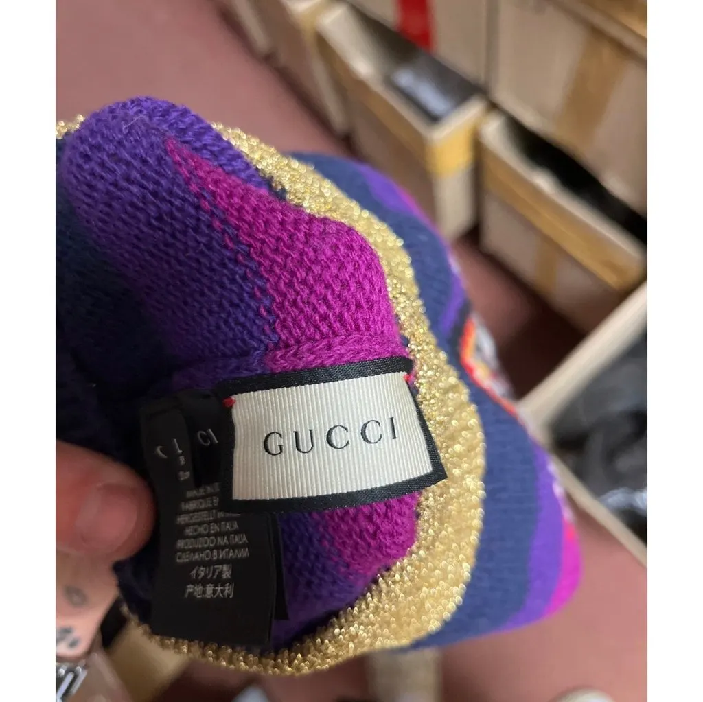 Gucci Gucci Multicolor Animal Print Wool Hat Size 58/ L Pre-owned MultiColor Wool Good - Box View