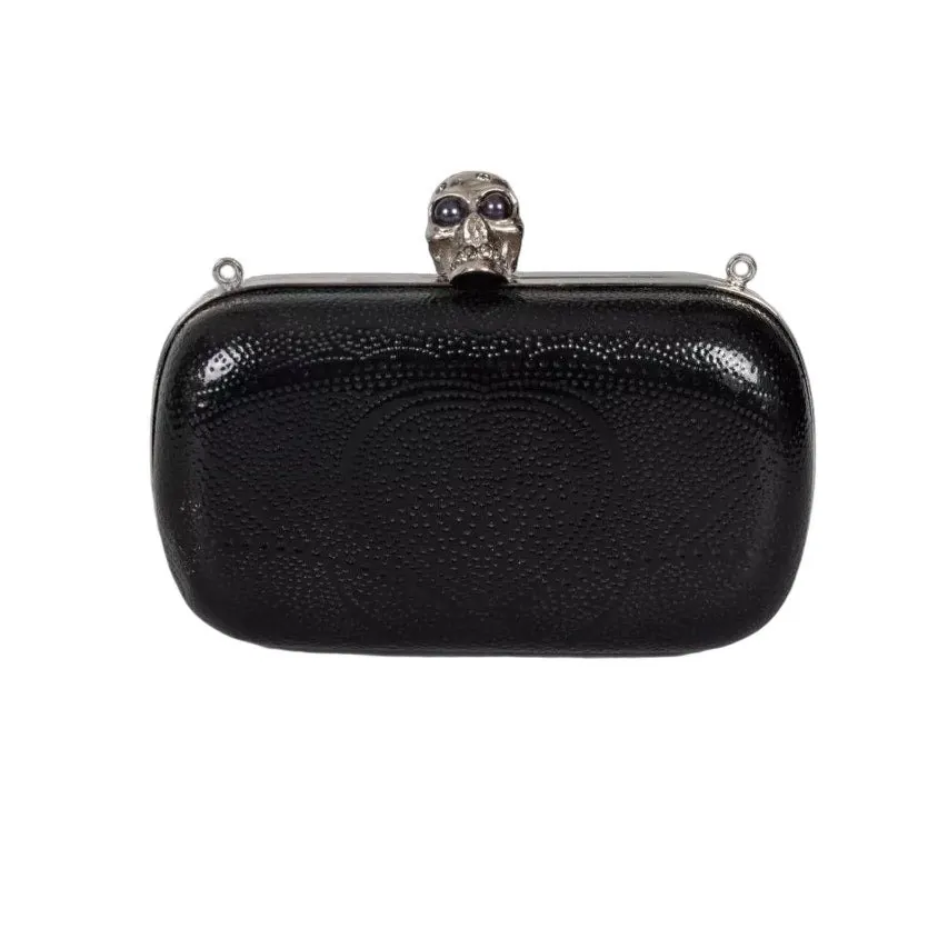 Alexander McQueen Black Leather Skull Clutch Bag Pre-owned Black Leather Good - Front View