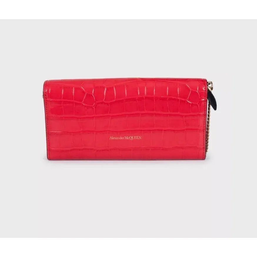 Alexander McQueen Red Embossed Leather Chain Clutch Pre-owned Red Leather Good - Inside View