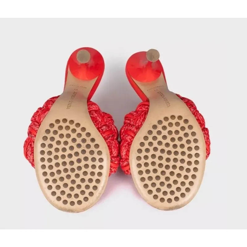 Bottega Veneta Red Mules with Chunky Woven Detail, Size 38 Pre-owned Red Leather Good - Box View