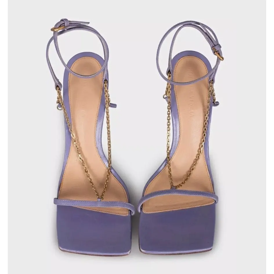 Bottega Veneta Purple Leather Chain Sandals, Size 37 Pre-owned Purple Leather Good - Back View