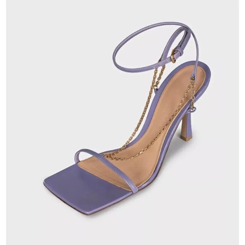 Bottega Veneta Purple Leather Chain Sandals, Size 37 Pre-owned Purple Leather Good - Inside View