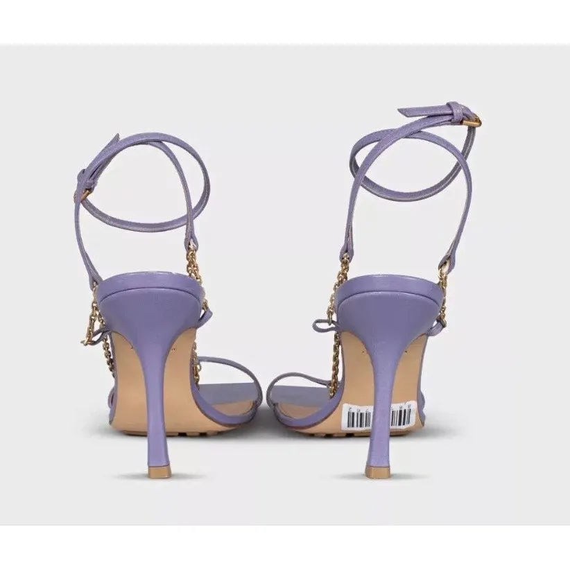 Bottega Veneta Purple Leather Chain Sandals, Size 37 Pre-owned Purple Leather Good - Model View