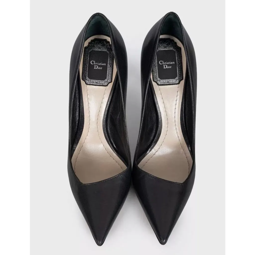 Dior Christian Dior Black Leather Pointed Toe Pumps Sz.36.5 Pre-owned Black Leather Good - Back View
