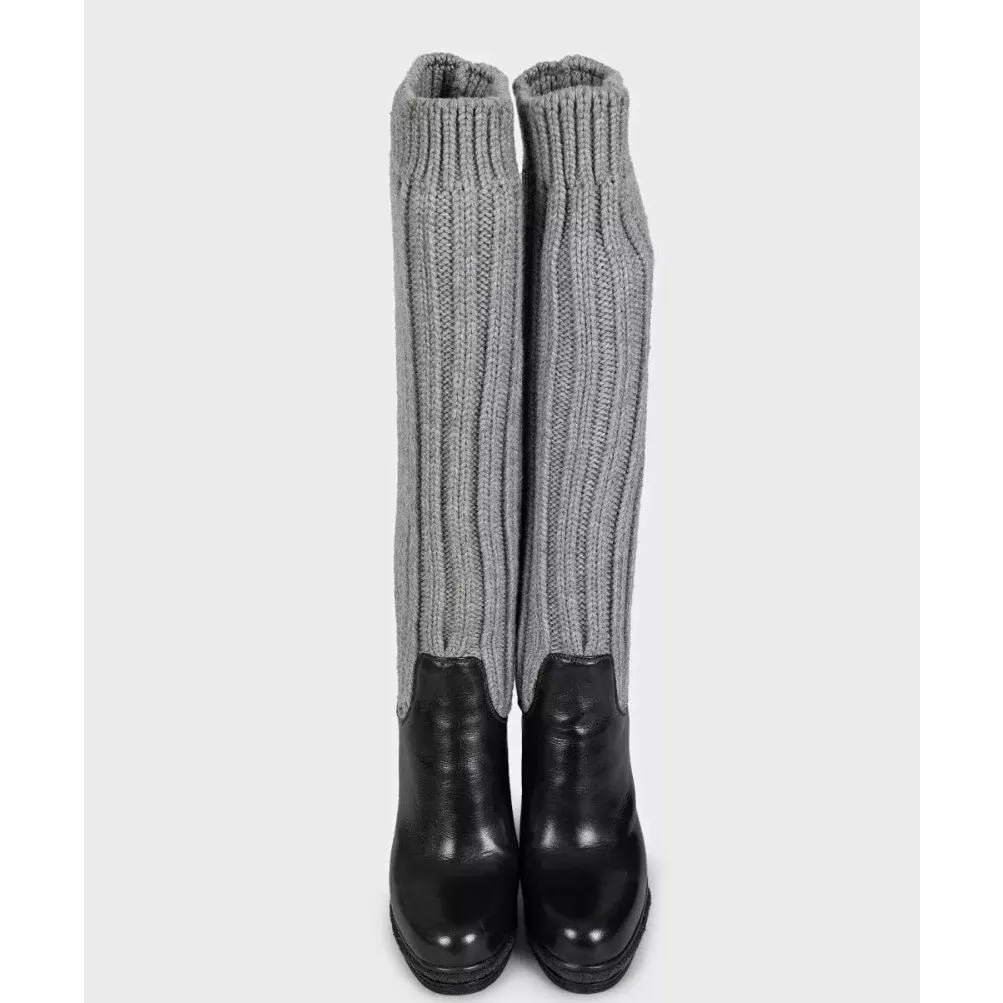 Dolce & Gabbana Dolce & Gabbana Black Leather Knitted Boots sz.37 pre-owned Black Leather Good - Back View