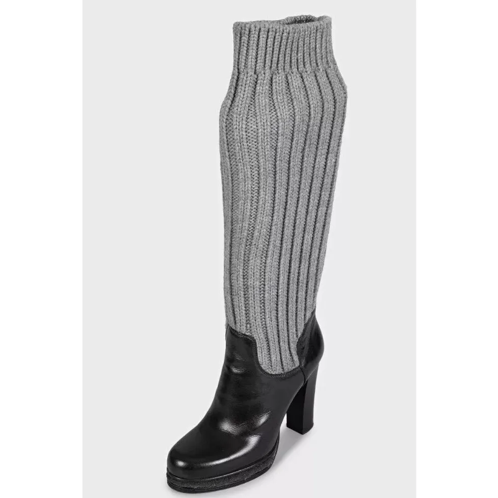 Dolce & Gabbana Dolce & Gabbana Black Leather Knitted Boots sz.37 pre-owned Black Leather Good - Inside View