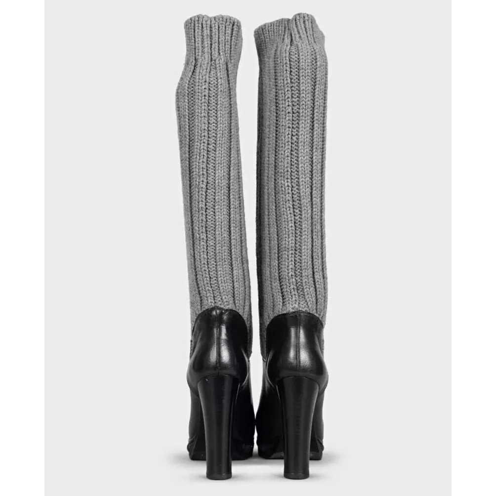 Dolce & Gabbana Dolce & Gabbana Black Leather Knitted Boots sz.37 pre-owned Black Leather Good - Model View
