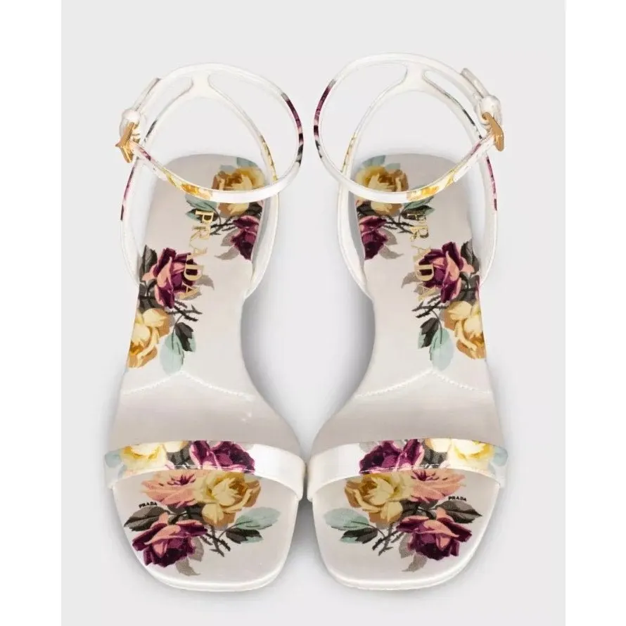 Prada Prada White Floral Print Textile Sandals sz.36 pre-owned White Good - Back View