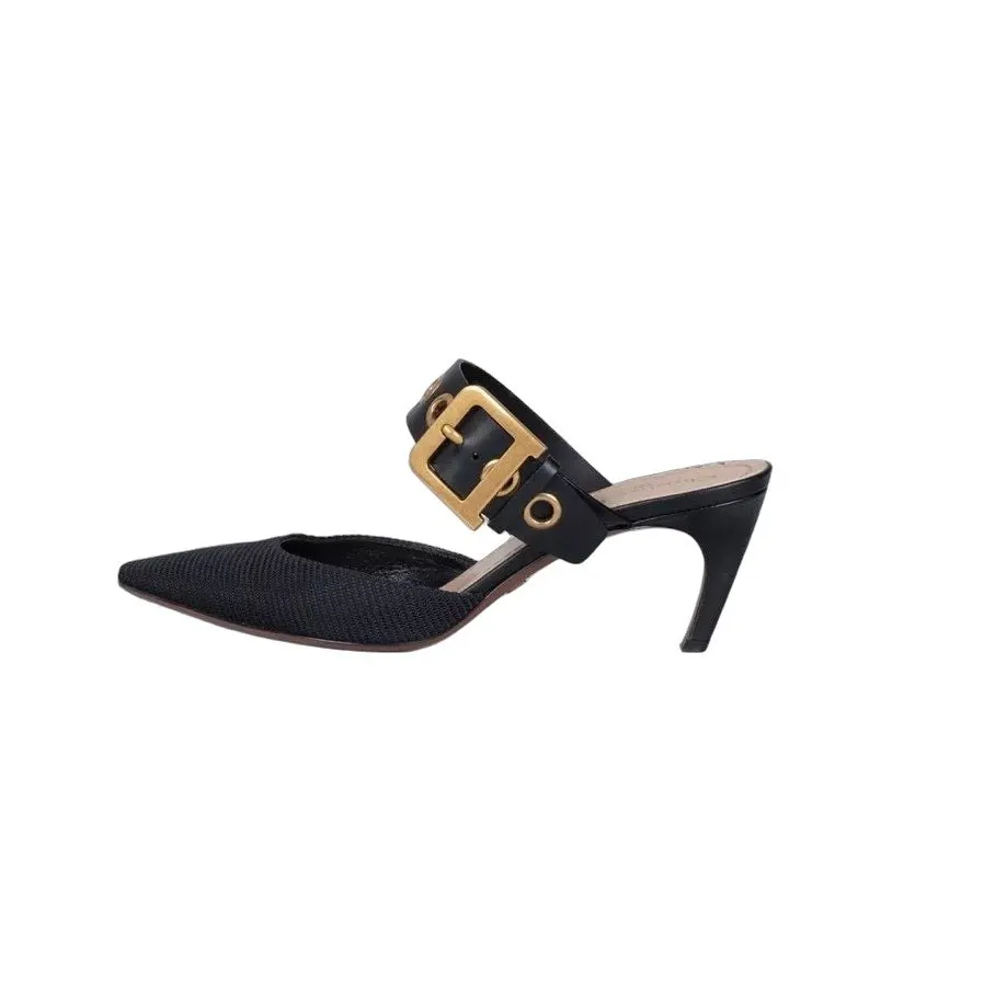 Dior Christian Dior Black Pointed-Toe Mules - Size 39.5 Pre-owned Black Leather Good - Front View