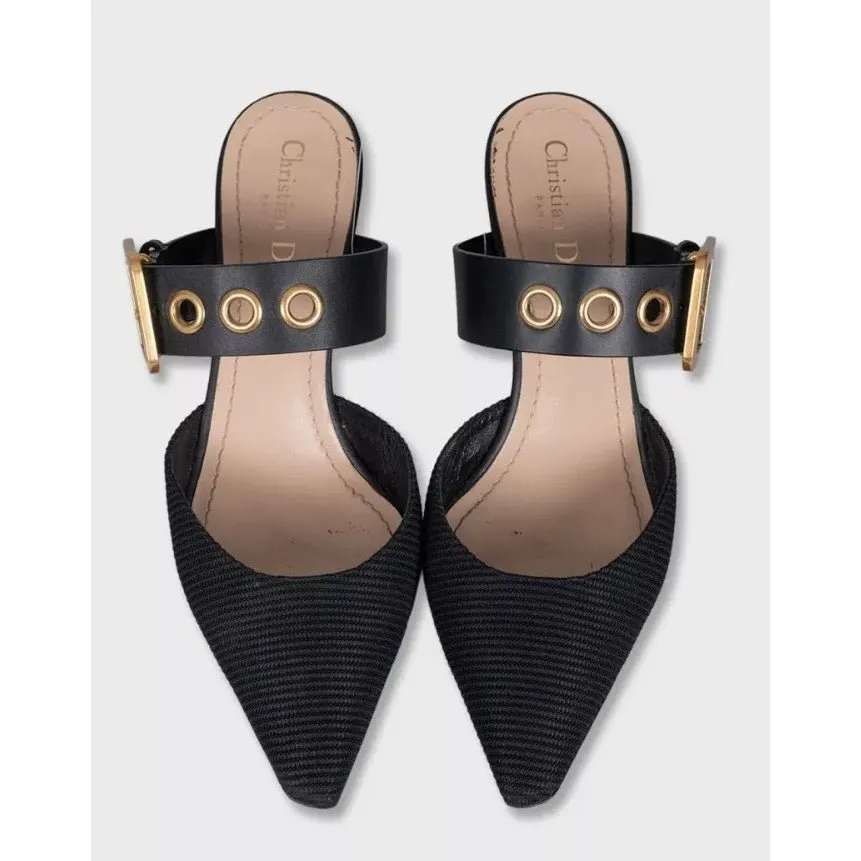 Dior Christian Dior Black Pointed-Toe Mules - Size 39.5 Pre-owned Black Leather Good - Back View