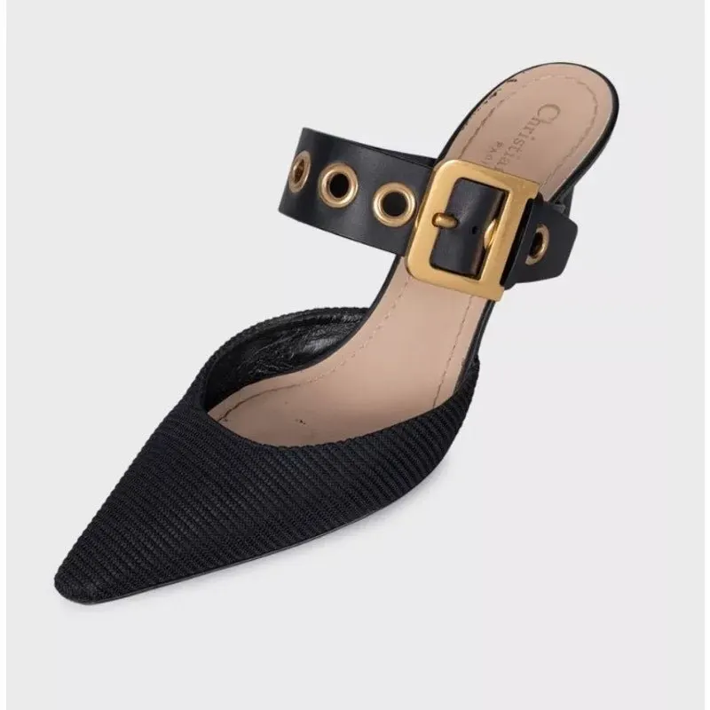 Dior Christian Dior Black Pointed-Toe Mules - Size 39.5 Pre-owned Black Leather Good - Inside View