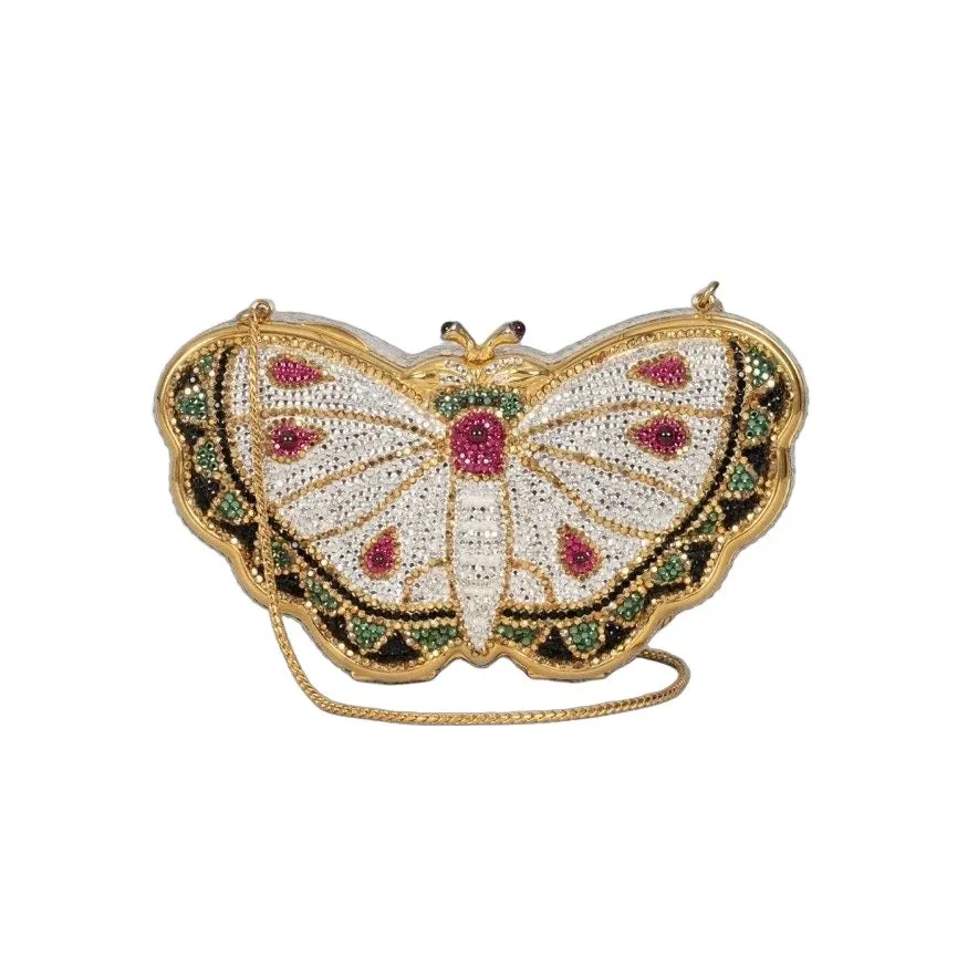 Judith Leiber Butterfly Crystal Clutch Bag Pre-owned Gold Leather Good - Front View